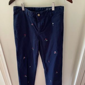 Charmingly classic Vineyard Vines boys navy embroidered chinos.